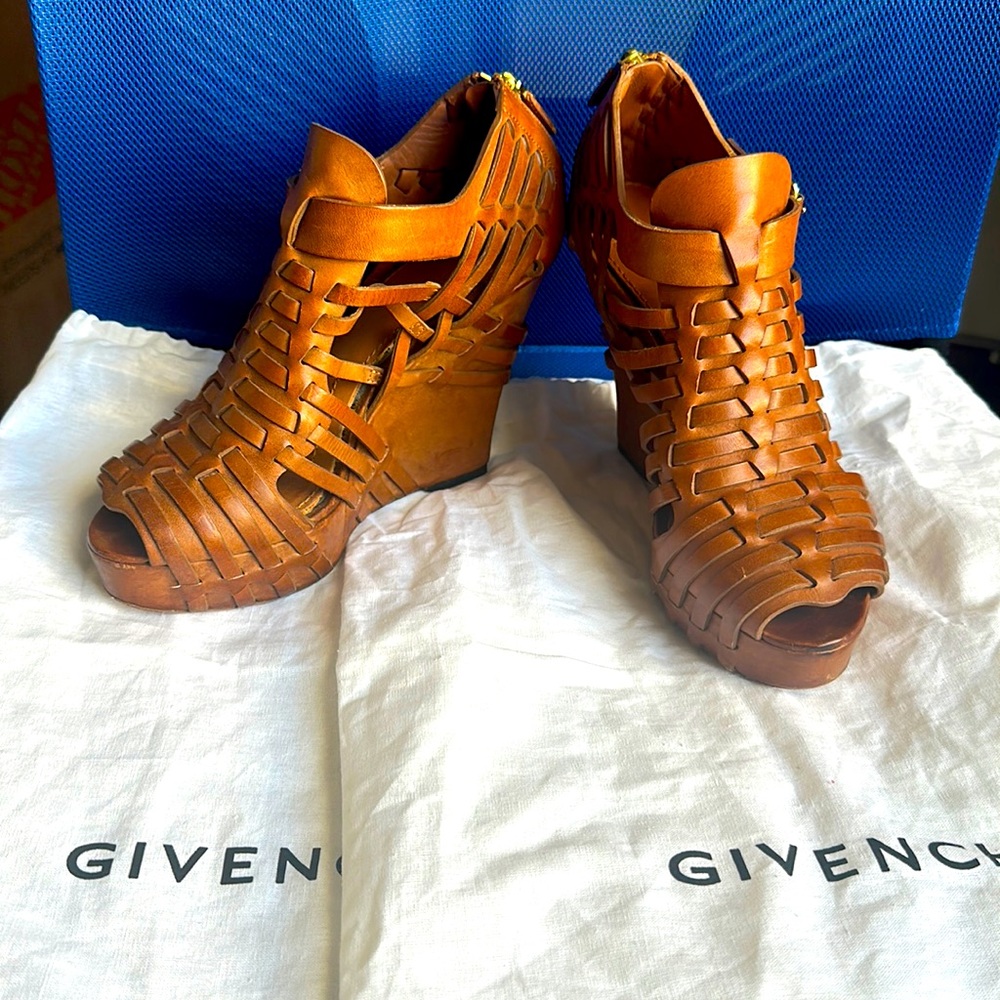 Givenchy Brown Corinne Woven Leather Wedge Heels